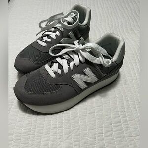 New Balance Gray 574+ Platform Sneakers